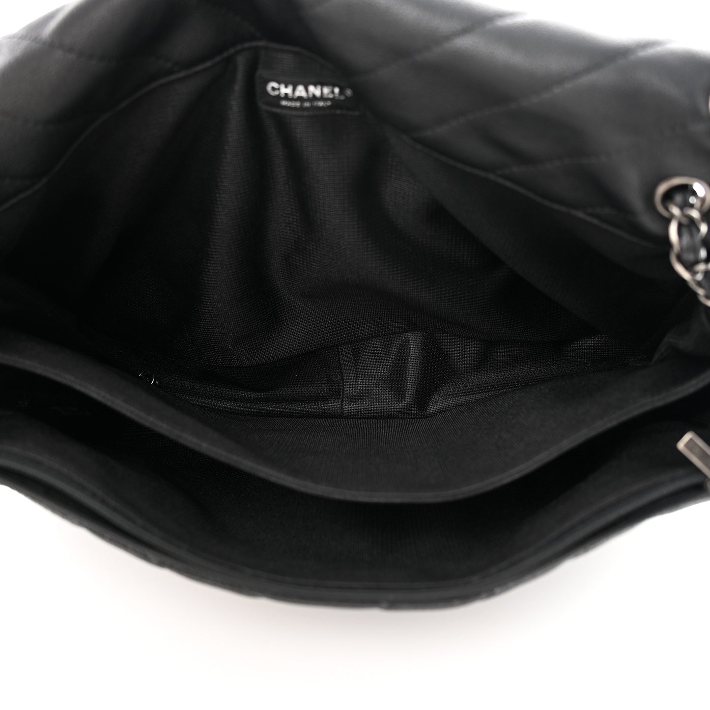 Calfskin Chevron Quilted XXL Travel Flap Bag Black