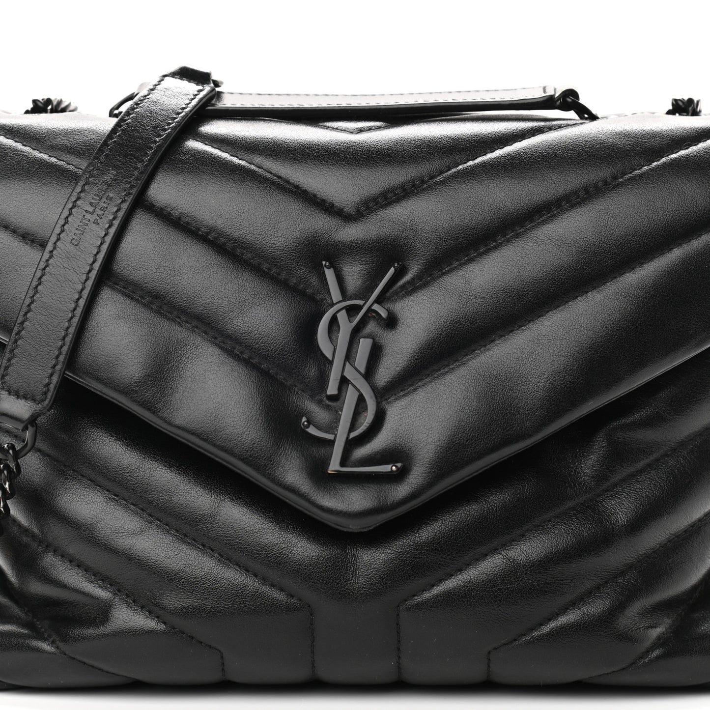 Calfskin Y Quilted Monogram Small Loulou Chain Satchel Black