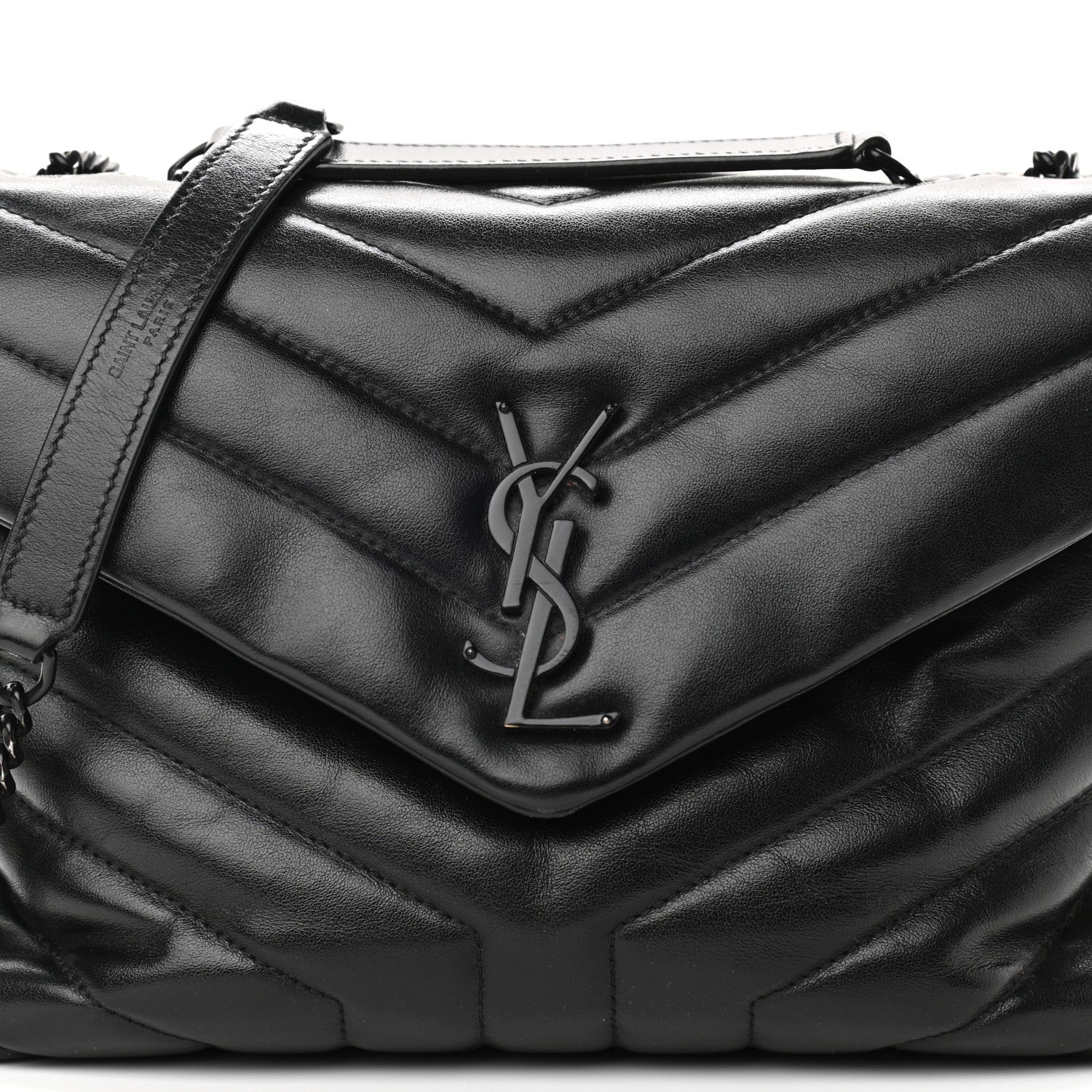 Saint Laurent Calfskin Y Quilted Monogram Small Loulou Chain Satchel Black 7 of 12