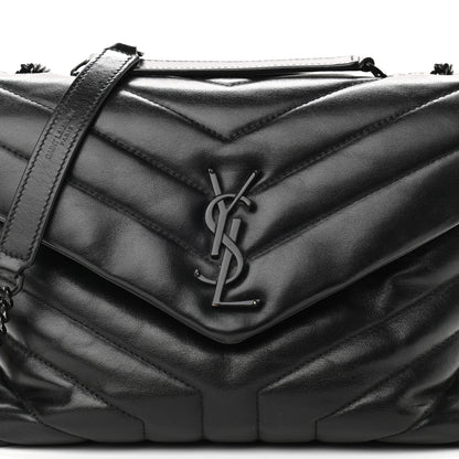 Saint Laurent Calfskin Y Quilted Monogram Small Loulou Chain Satchel Black 7 of 12