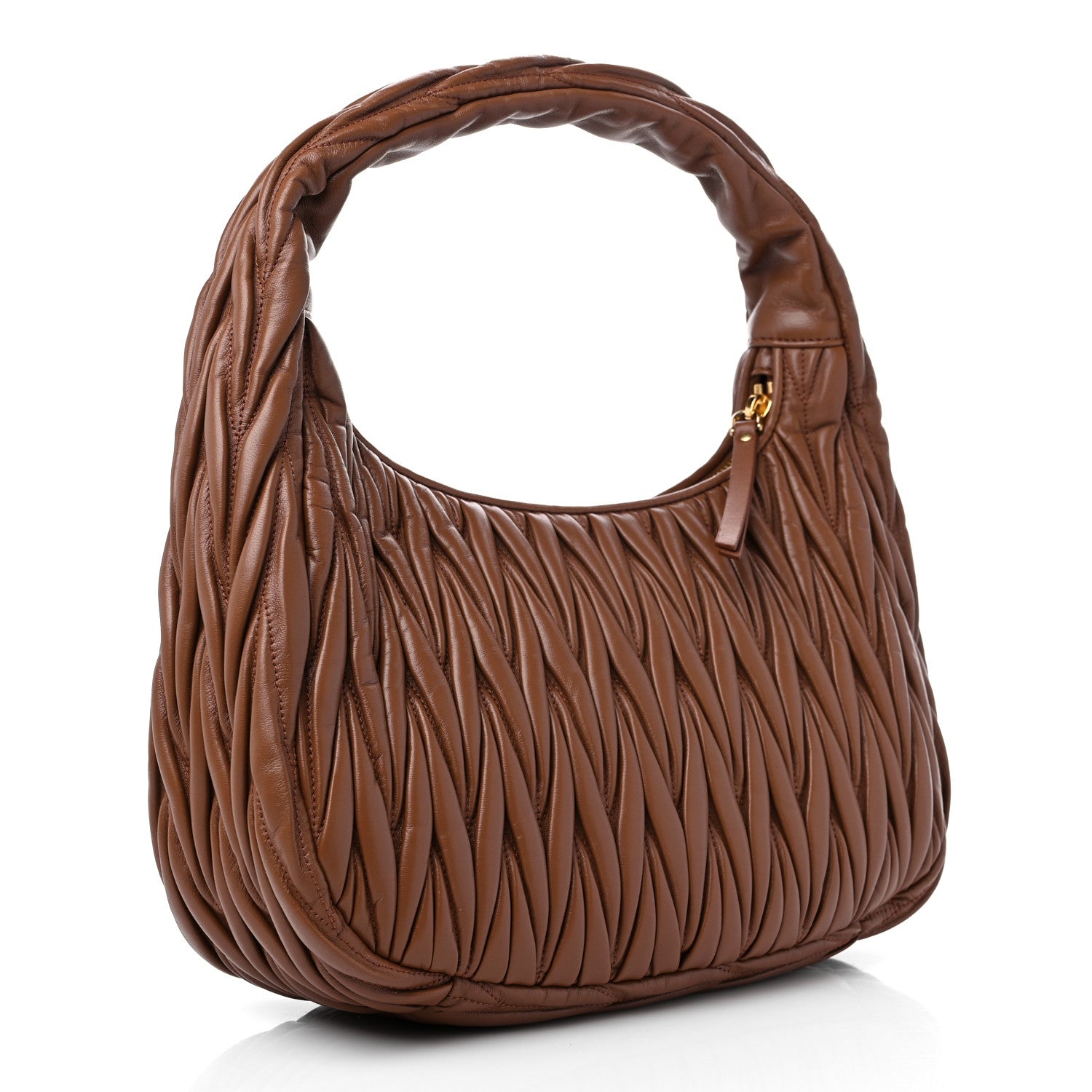 image of MIU MIU Nappa Matelasse Wander bag in size Large in the color Cognac by fashionphile