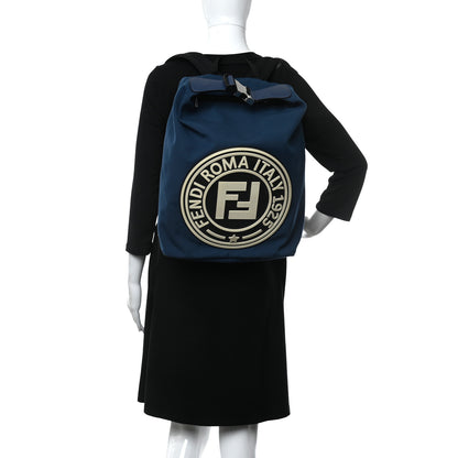Fendi Nylon Stamp Patch Cross Strap Backpack Blue Black 2 of 10