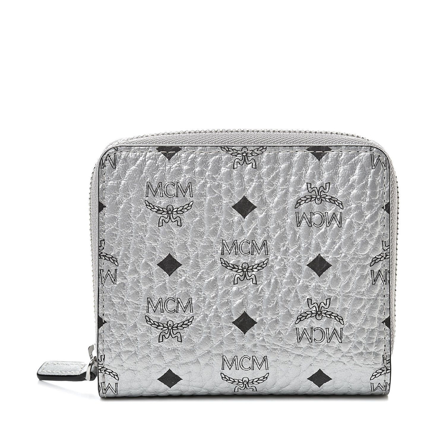 Metallic Visetos Mini Zip Around Wallet Silver