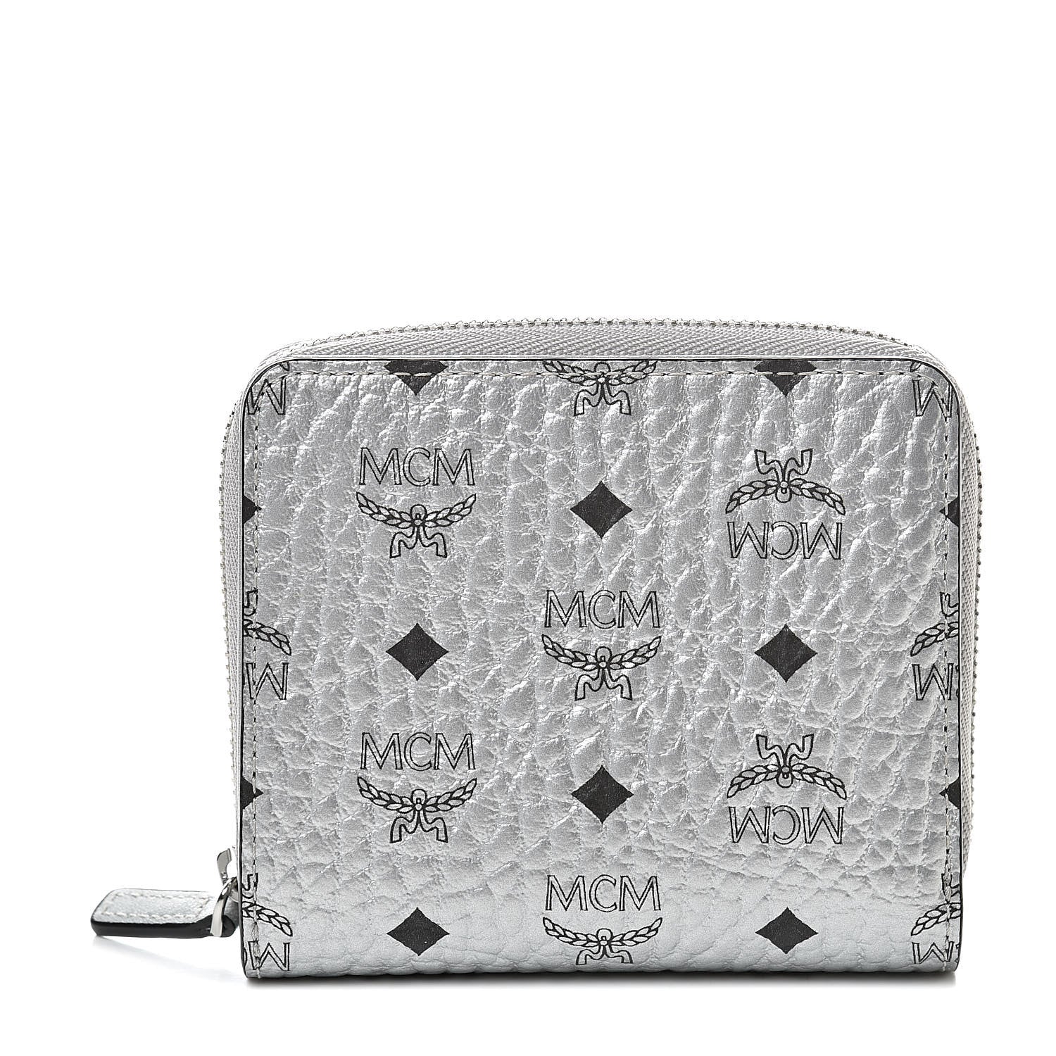 MCM Metallic Visetos Mini Zip Around Wallet Silver 1 of 9