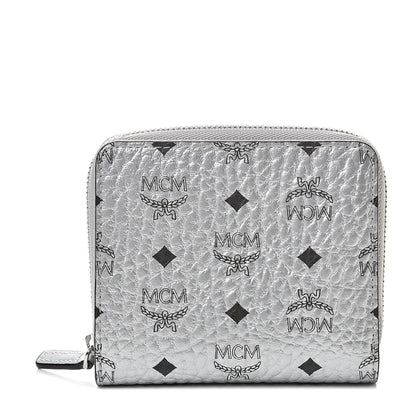 MCM Metallic Visetos Mini Zip Around Wallet Silver 1 of 9