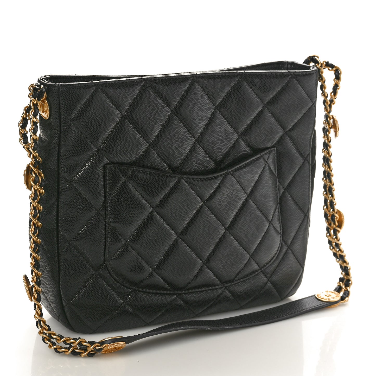 Caviar Quilted Twist Your Buttons Hobo Black
