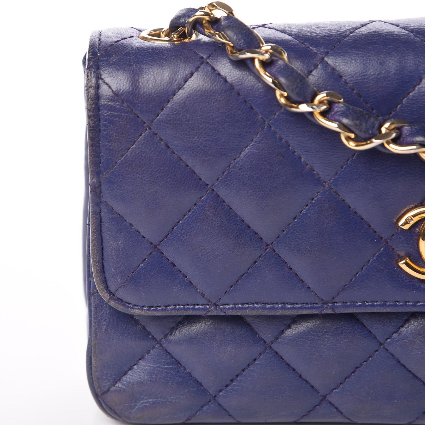 Lambskin Quilted Small Single Flap Navy
