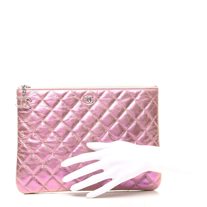 Chanel Iridescent Crumpled Calfskin Medium Cosmetic Case Pink 2 of 7