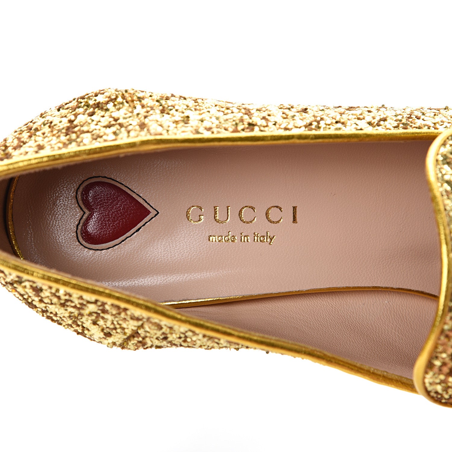 Gucci Glitter Nappa Web Peyton 75mm Loafer Pumps 37 Oro Vecchio 6 of 8
