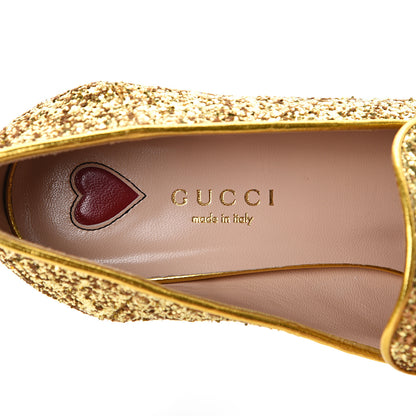 Gucci Glitter Nappa Web Peyton 75mm Loafer Pumps 37 Oro Vecchio 6 of 8