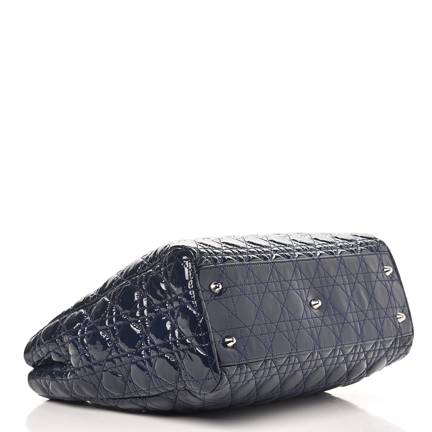 Patent Cannage Large Dior Soft Shopping Tote Navy Blue