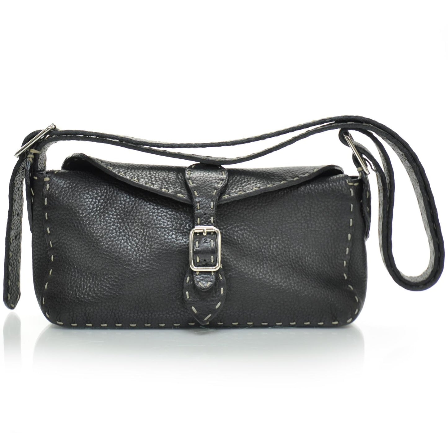 Calfskin Romano Selleria Shoulder Bag Black