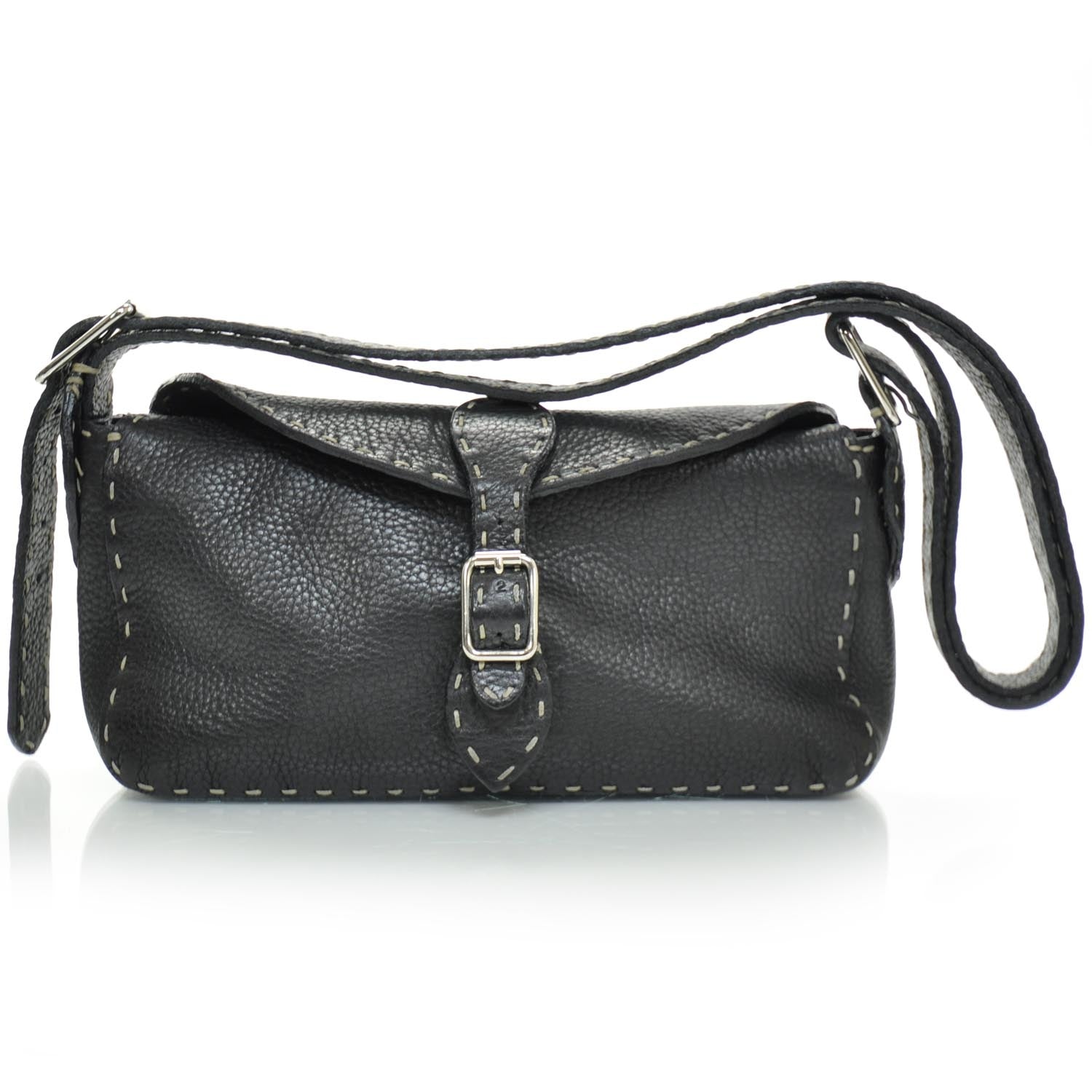 Fendi Calfskin Romano Selleria Shoulder Bag Black 1 of 8