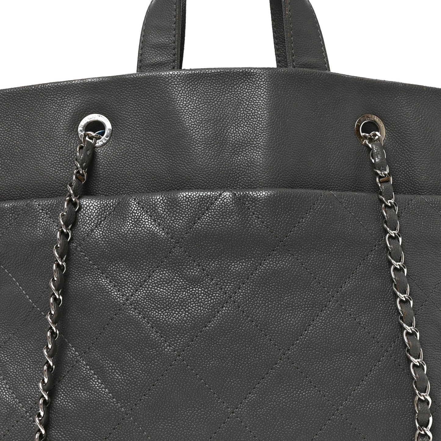 Caviar Quilted Shopping Tote Grey