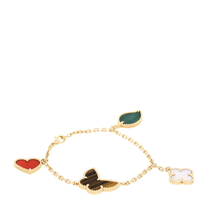 Van Cleef & Arpels 18K Yellow Gold Mother of Pearl Malachite Carnelian Tiger Eye 4 Motifs Lucky Alhambra Bracelet 1 of 6