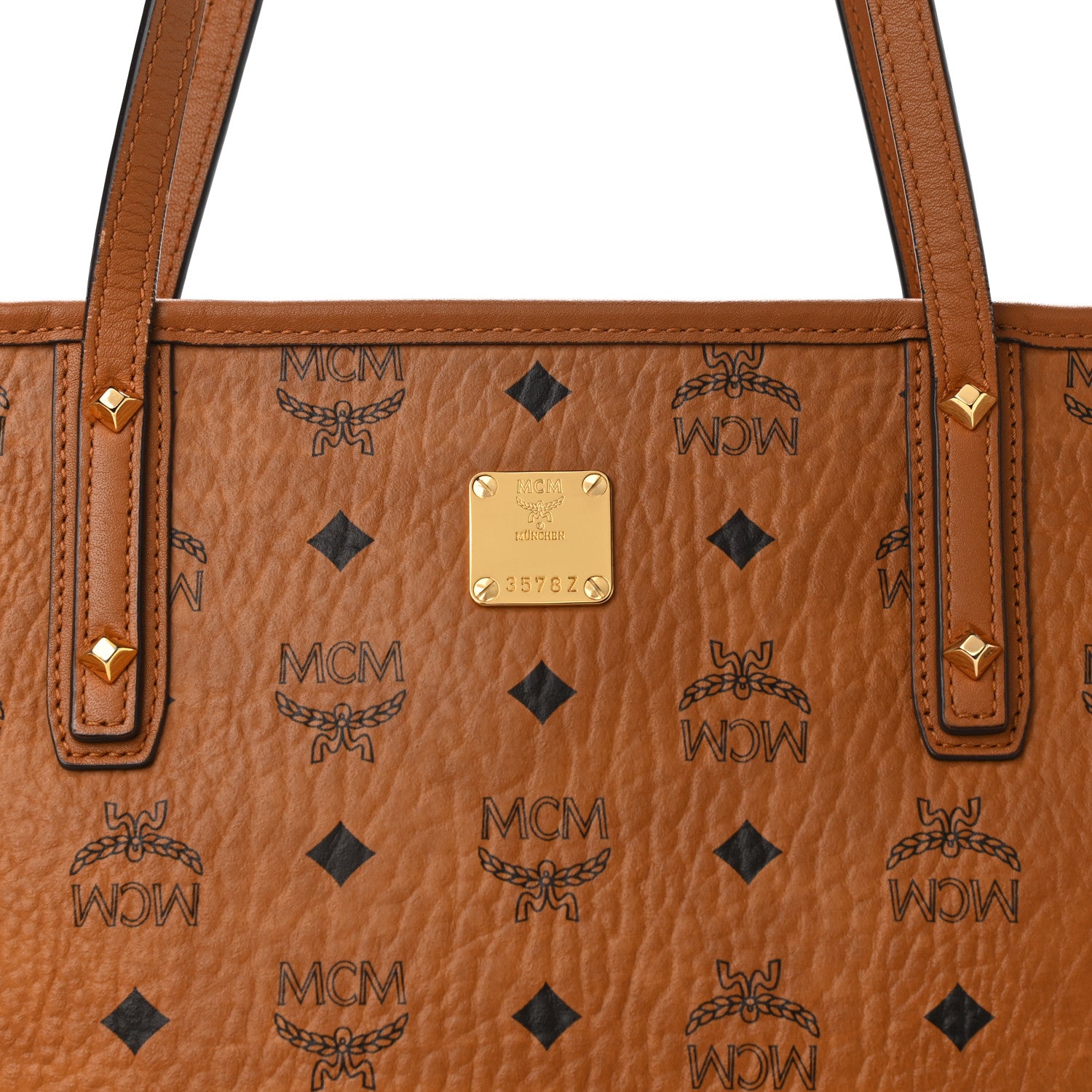 MCM Visetos Medium Liz Reversible Shopper Tote Cognac 8 of 10