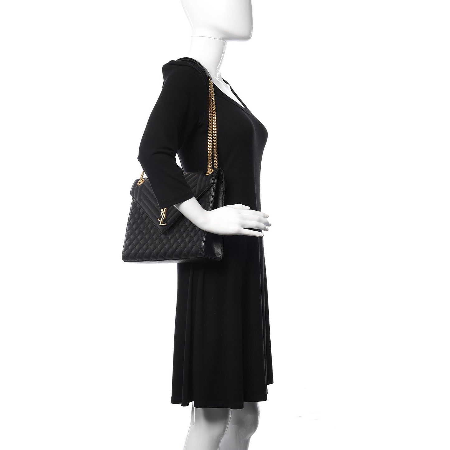 Grain De Poudre Textured Mixed Matelasse Large Triquilt Monogram Satchel Black