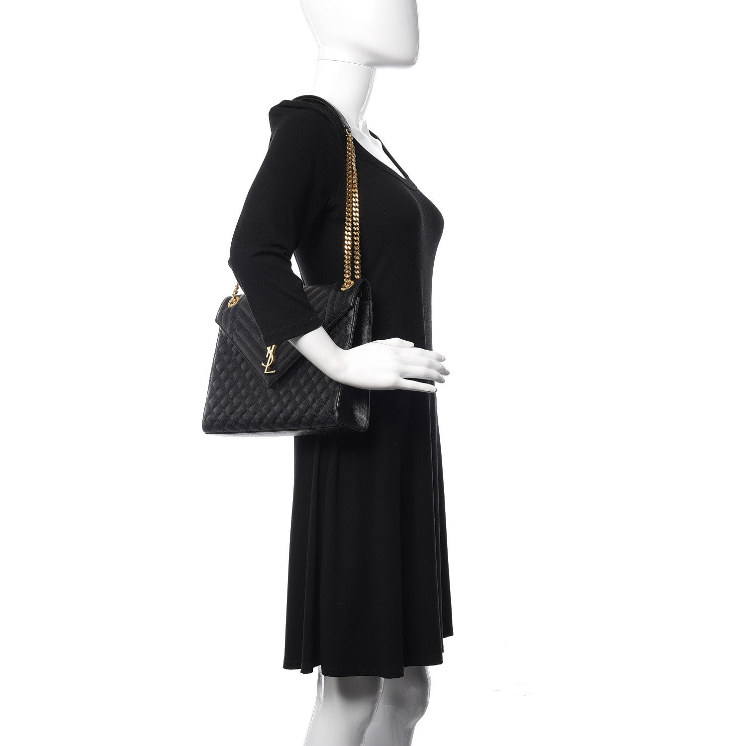 Saint Laurent Grain De Poudre Textured Mixed Matelasse Large Triquilt Monogram Satchel Black 2 of 10