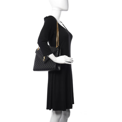 Saint Laurent Grain De Poudre Textured Mixed Matelasse Large Triquilt Monogram Satchel Black 2 of 10