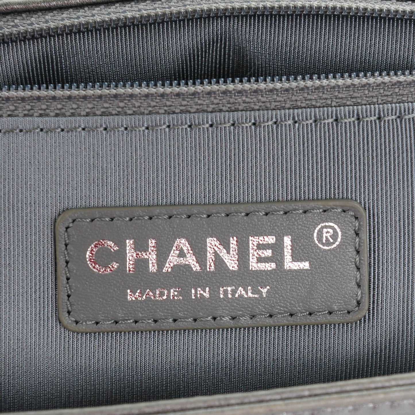 Metallic Calfskin Quilted Large Boy Flap Dark Silver