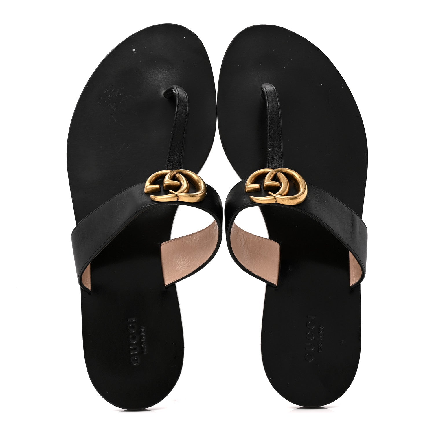 Gucci Calfskin GG Marmont Thong Sandals 40 Black 2 of 10