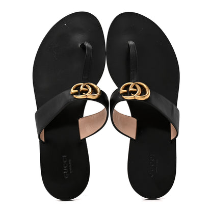 Gucci Calfskin GG Marmont Thong Sandals 40 Black 2 of 10
