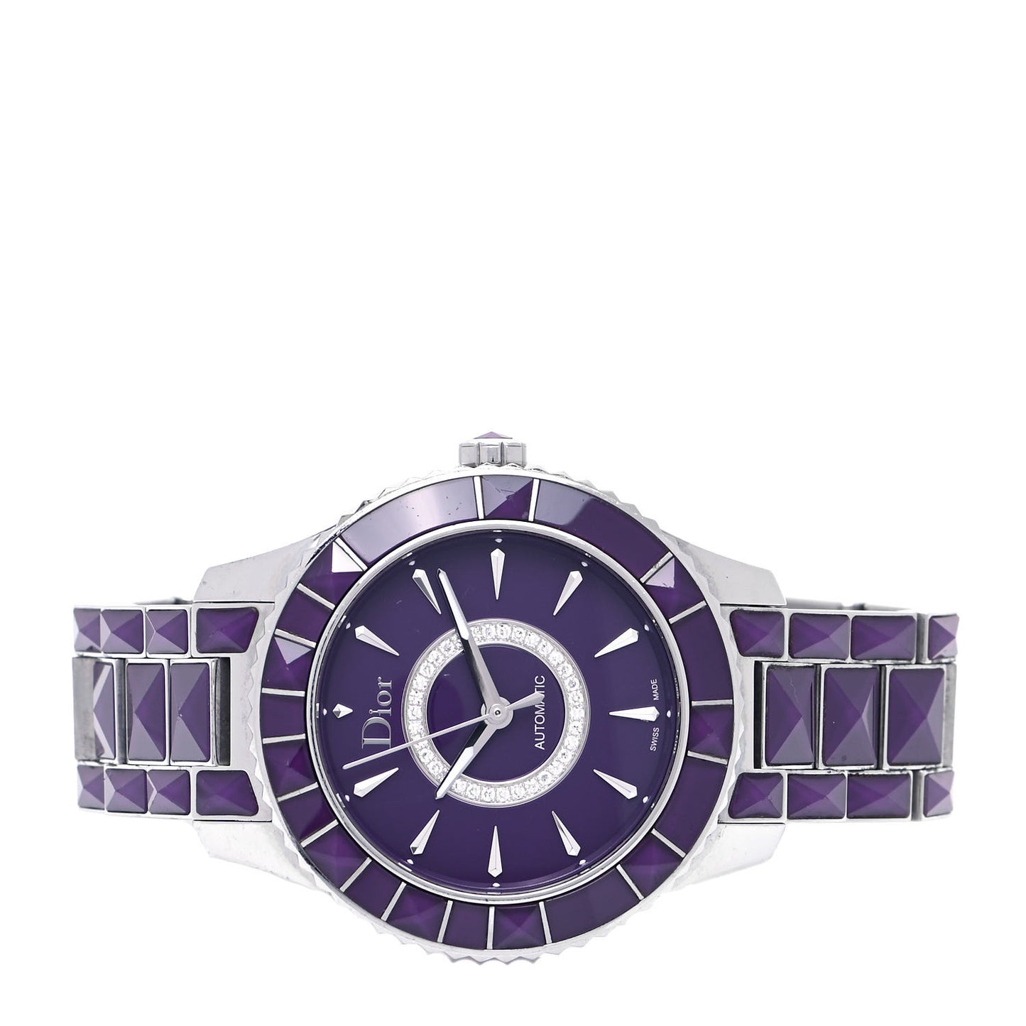 Stainless Steel Diamond Sapphire 38mm Christal Automatic Watch Purple