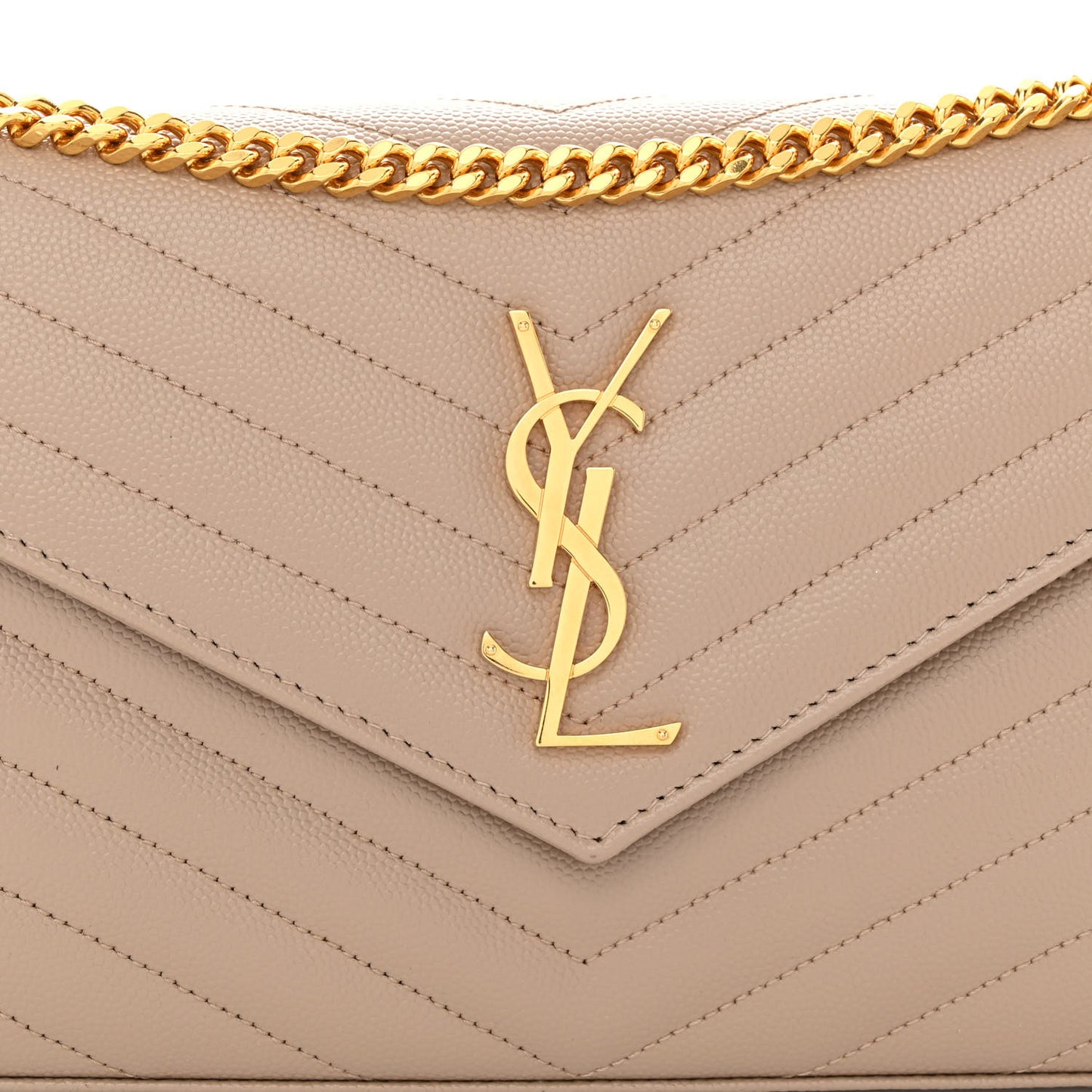 Grain De Poudre Matelasse Chevron Monogram Chain Wallet Dark Beige