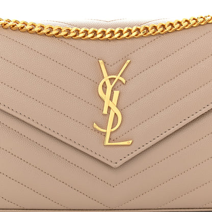 Saint Laurent Grain De Poudre Matelasse Chevron Monogram Chain Wallet Dark Beige 7 of 10