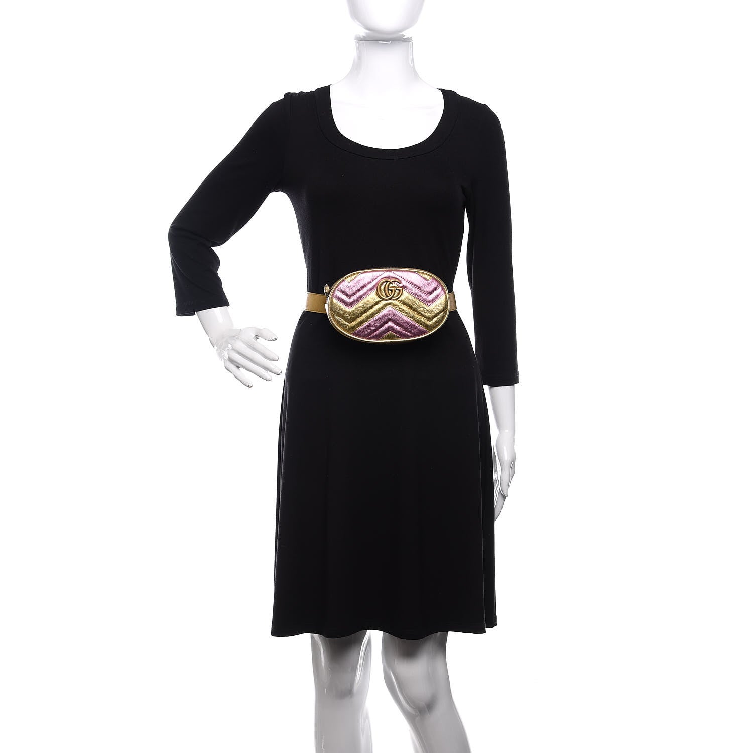 Gucci Metallic Nappa Matelasse Heart GG Marmont Belt Bag 85 34 Oro Vecchio Rosa 2 of 12