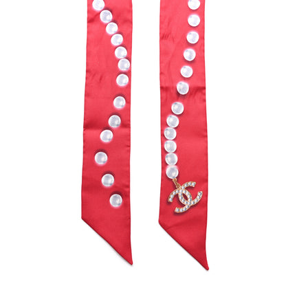 Chanel Silk Pearl CC Slim Bandeau Scarf Red 2 of 3