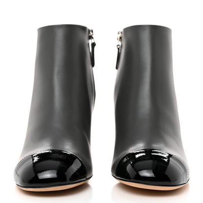 Chanel Calfskin Patent CC Cap Toe Ankle Booties 36 Grey Black 2 of 9