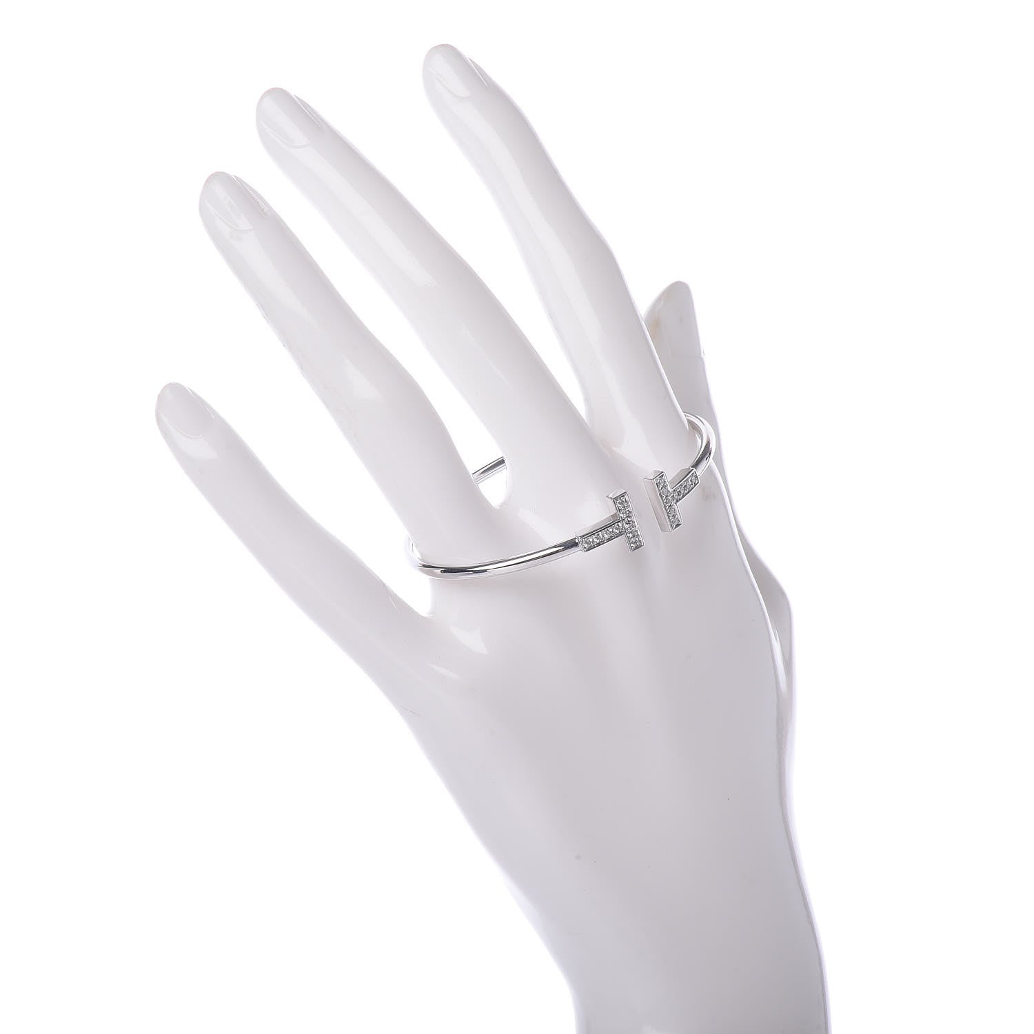 Tiffany 18K White Gold Diamond T Wire Bracelet 2 of 5