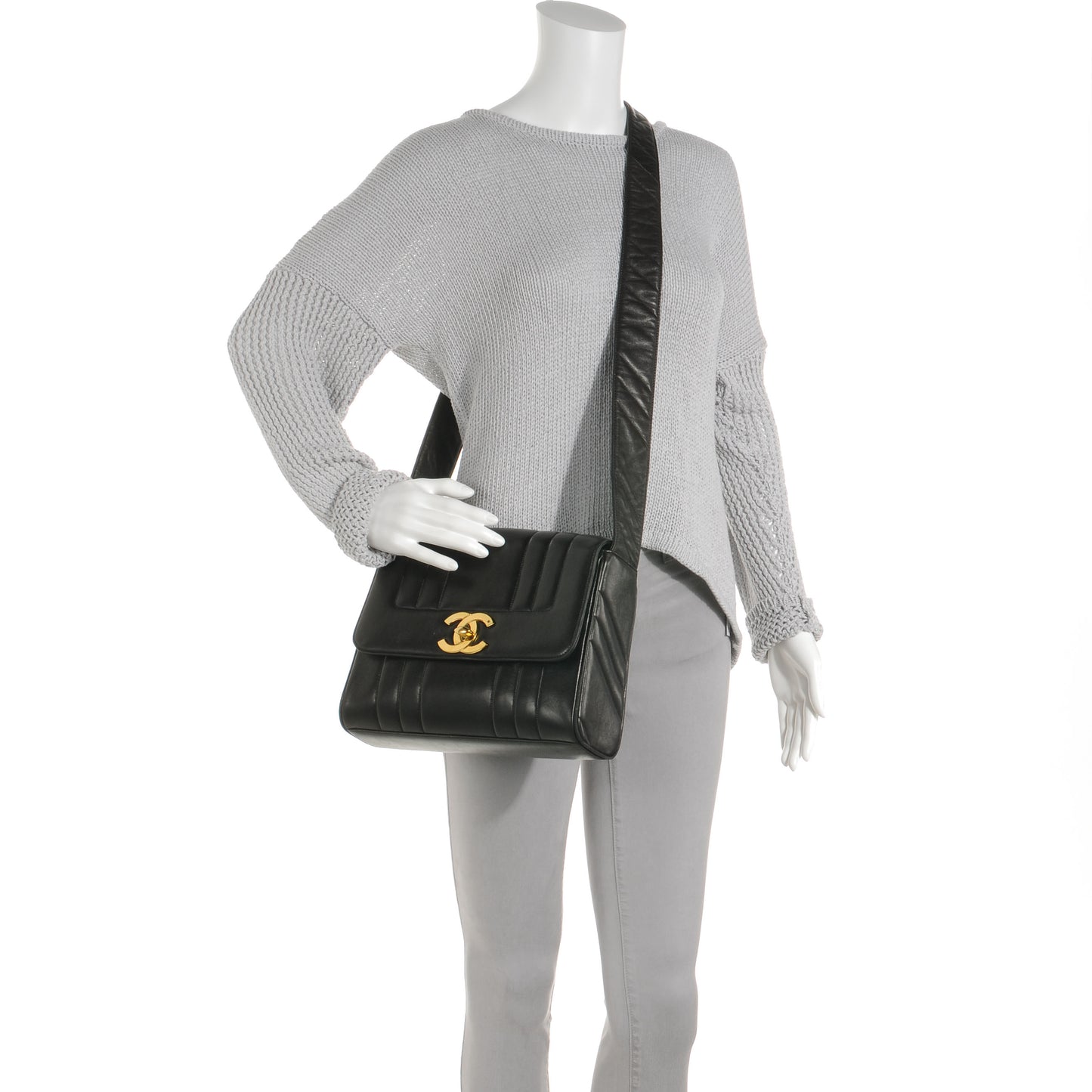 Lambskin Vertical Quilted CC Flap Shoulder Bag Black