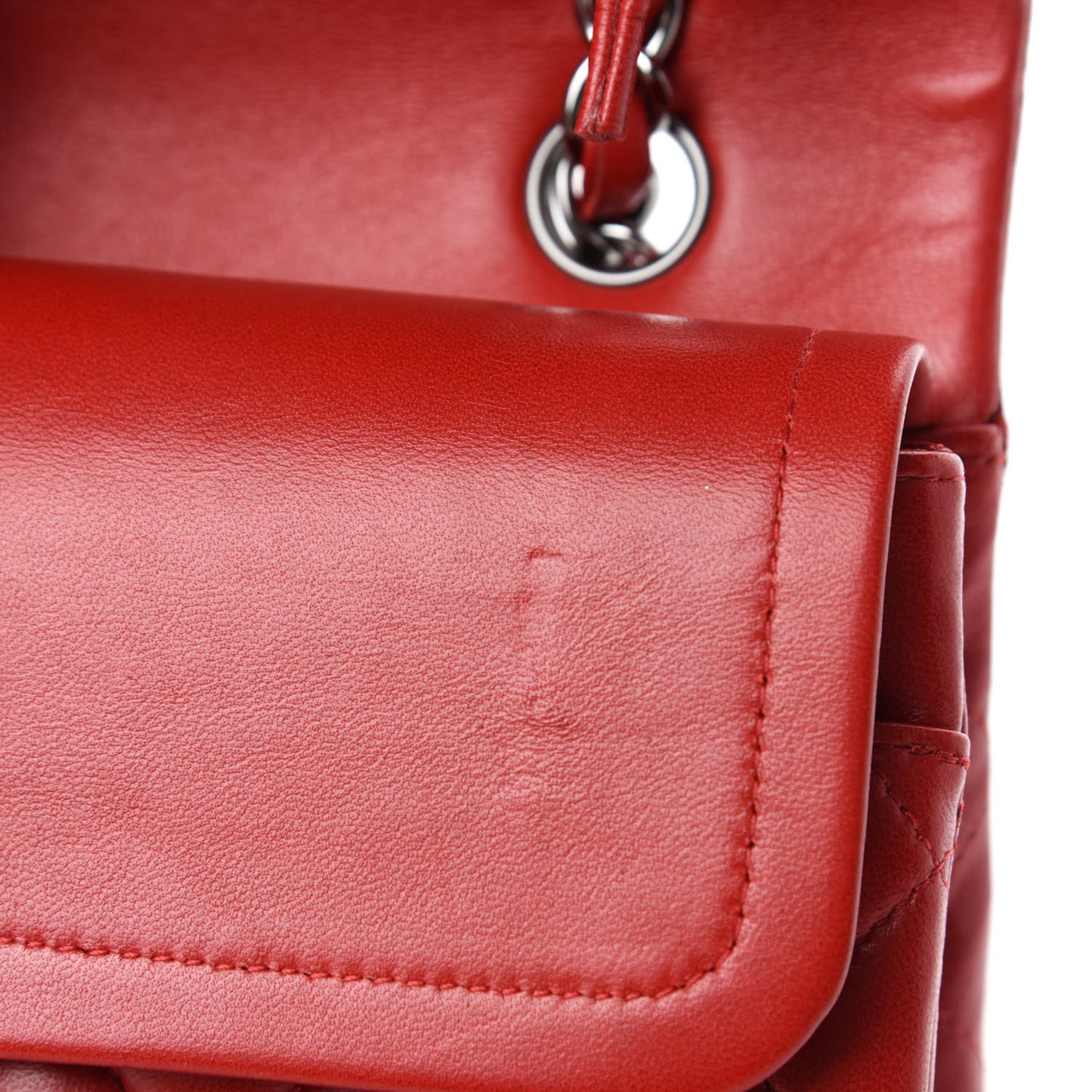 Lambskin Quilted Medium Double Flap Red