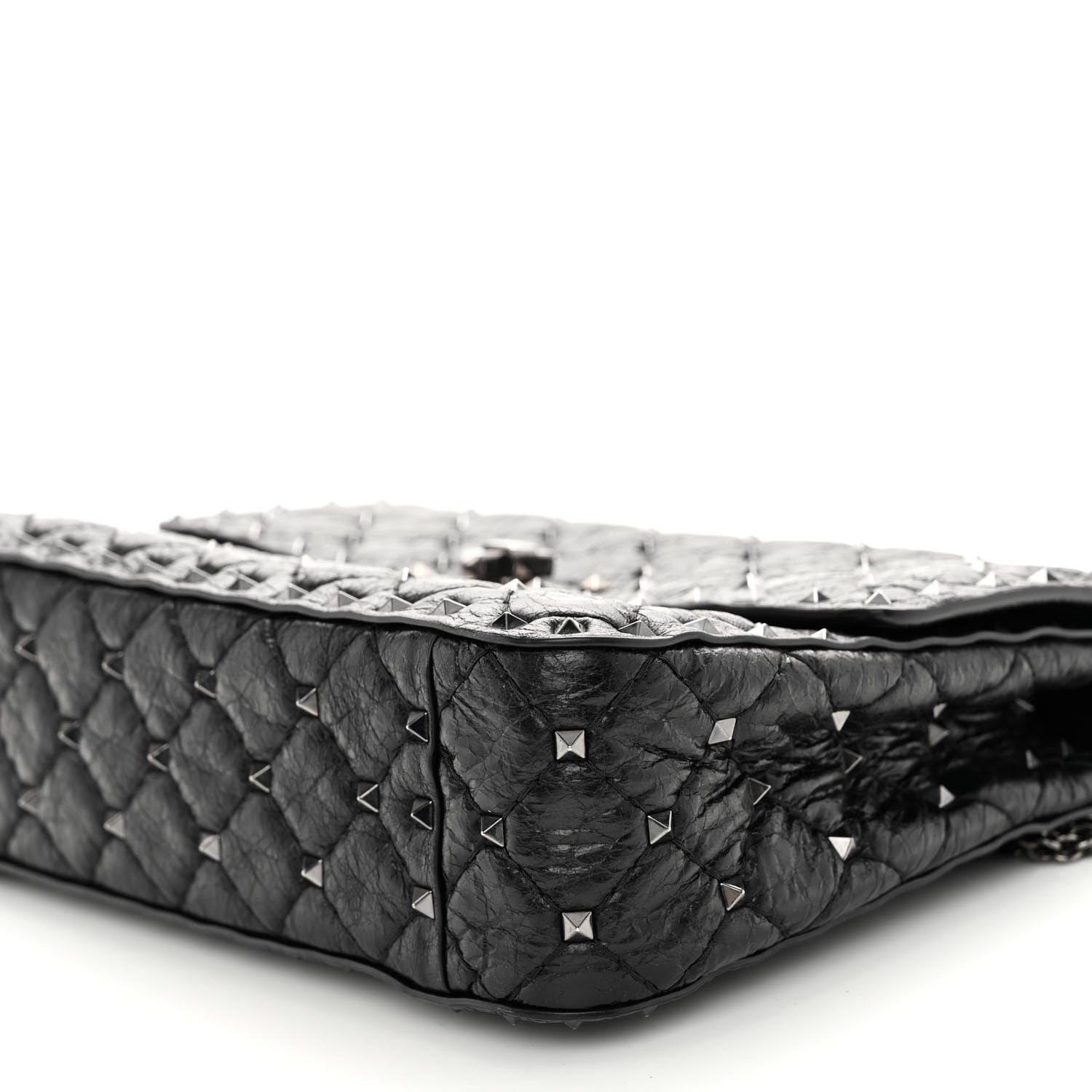 Valentino Garavani Craquele Nappa Medium Rockstud Spike Shoulder Bag Black 9 of 10