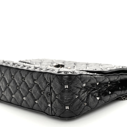 Valentino Garavani Craquele Nappa Medium Rockstud Spike Shoulder Bag Black 9 of 10