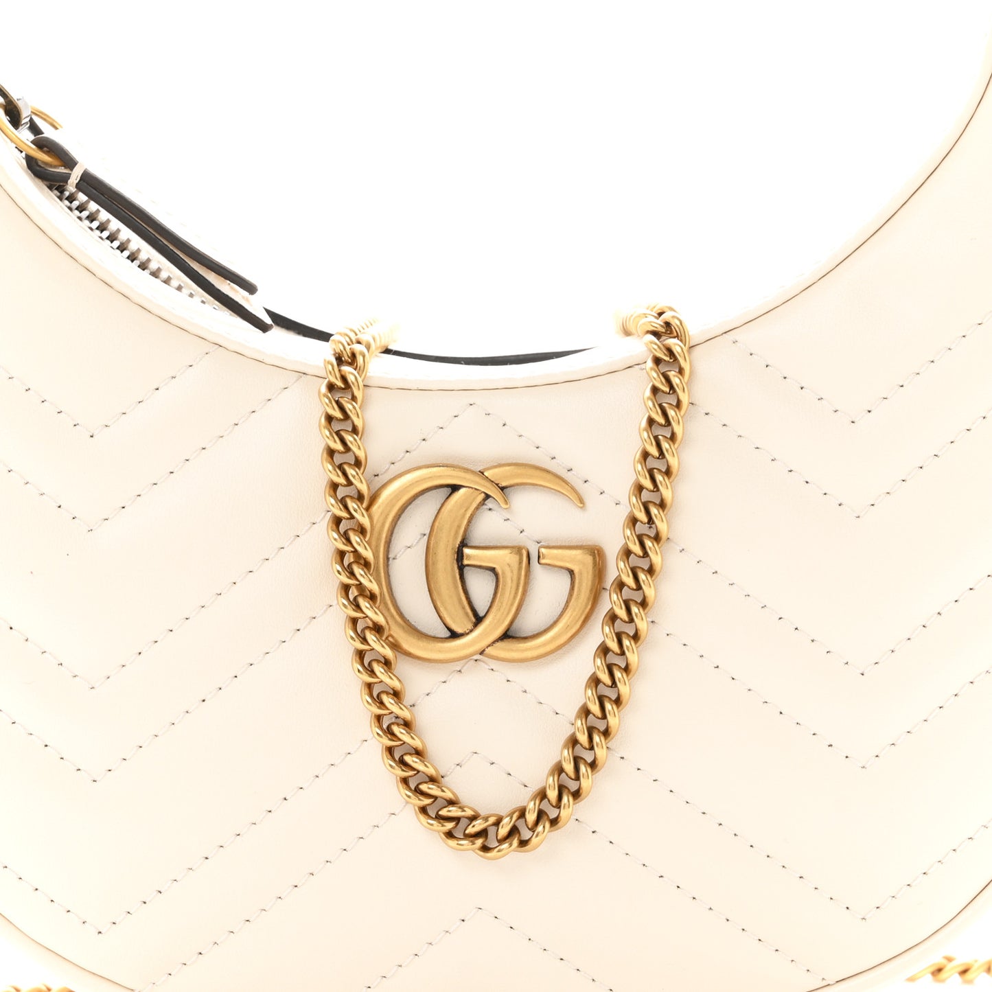 Calfskin Matelasse Chevron Mini GG Marmont Half Moon Hobo Mystic White