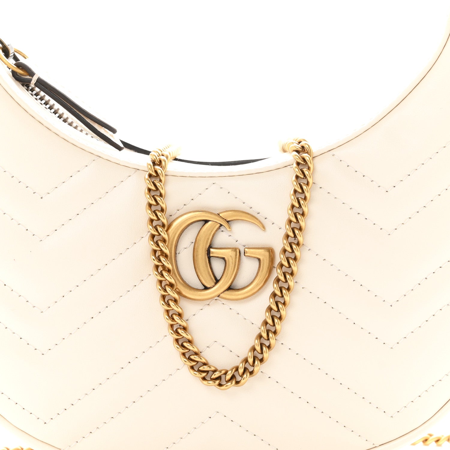 Gucci Calfskin Matelasse Chevron Mini GG Marmont Half Moon Hobo Mystic White 7 of 9