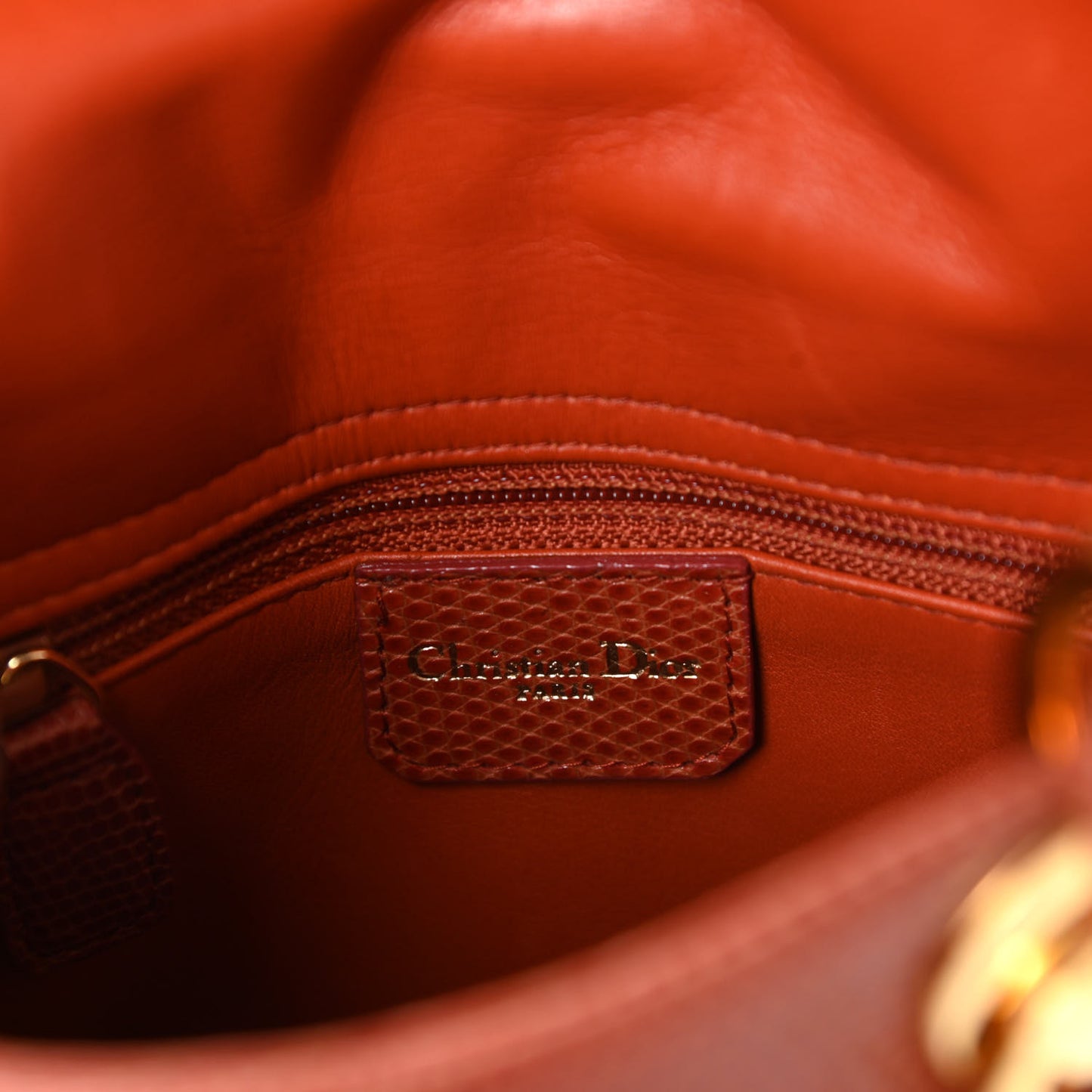 Lizard Mini Lady Dior Dark Orange