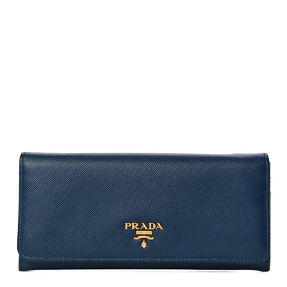 Prada Saffiano Metal Continental Flap Wallet Bleuette 1 of 11