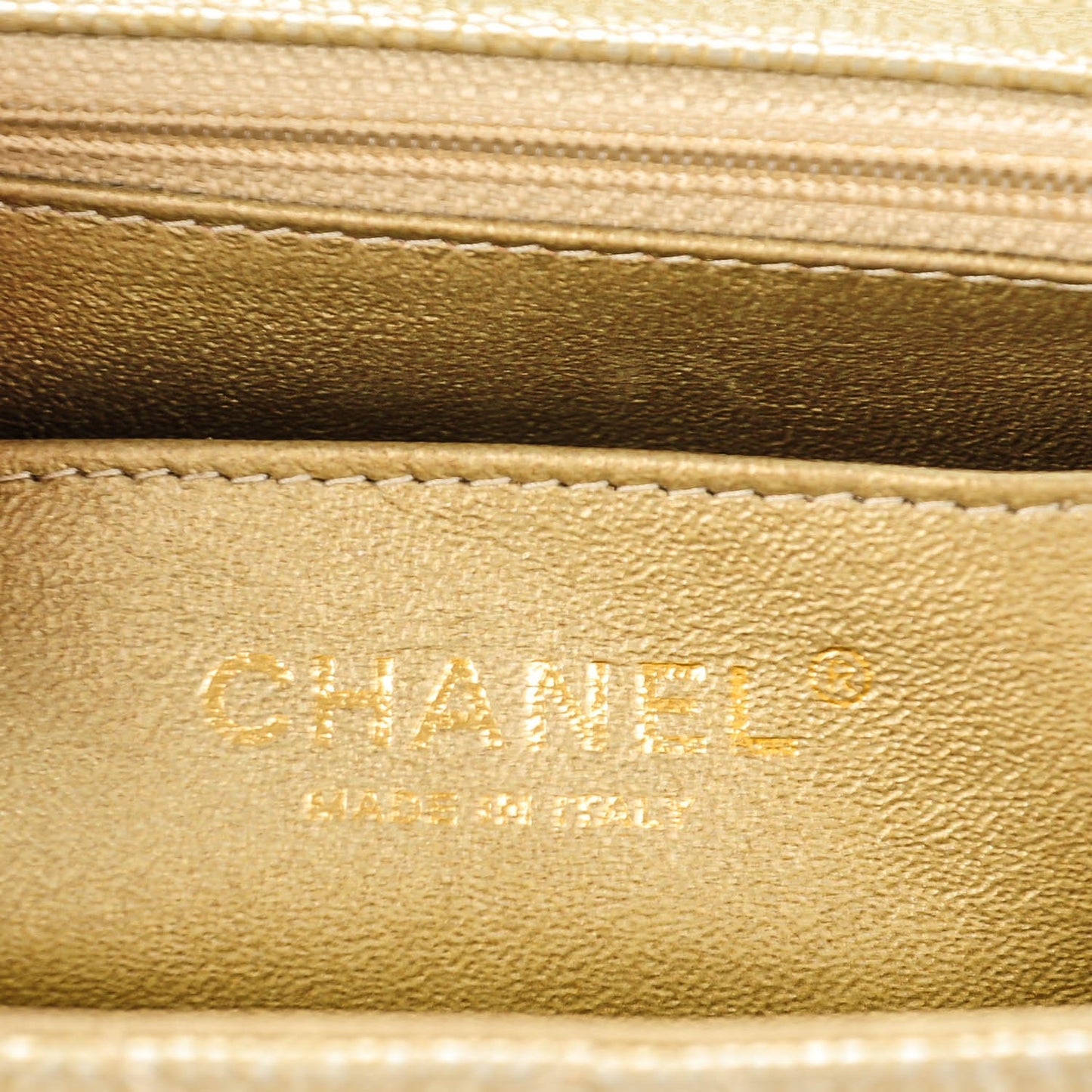 Pearly Caviar Quilted Mini Rectangular Flap Gold