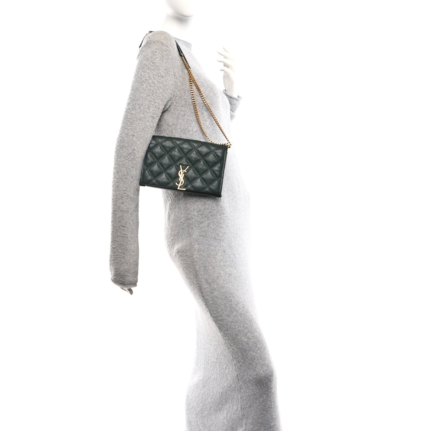 Lambskin Diamond Quilted Becky Chain Wallet Vert Fonce