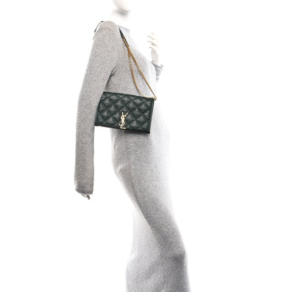 Saint Laurent Lambskin Diamond Quilted Becky Chain Wallet Vert Fonce 2 of 10
