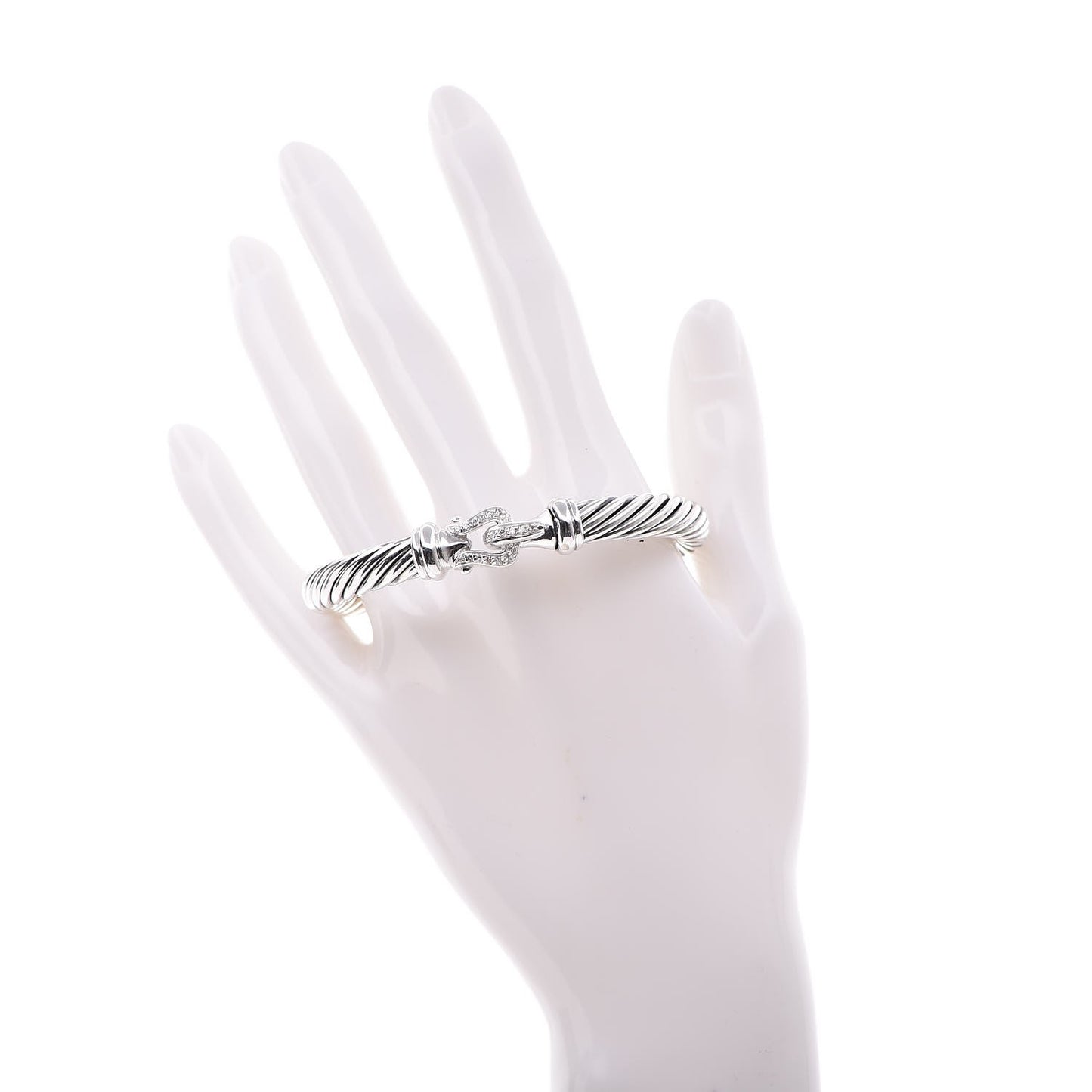 Sterling Silver Diamond 7mm Cable Buckle Cuff Bracelet