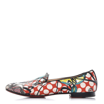 Christian Louboutin Fabric Sakouette Face Spikes Polka Dot Loafers 36.5 Multicolor Silver 1 of 14