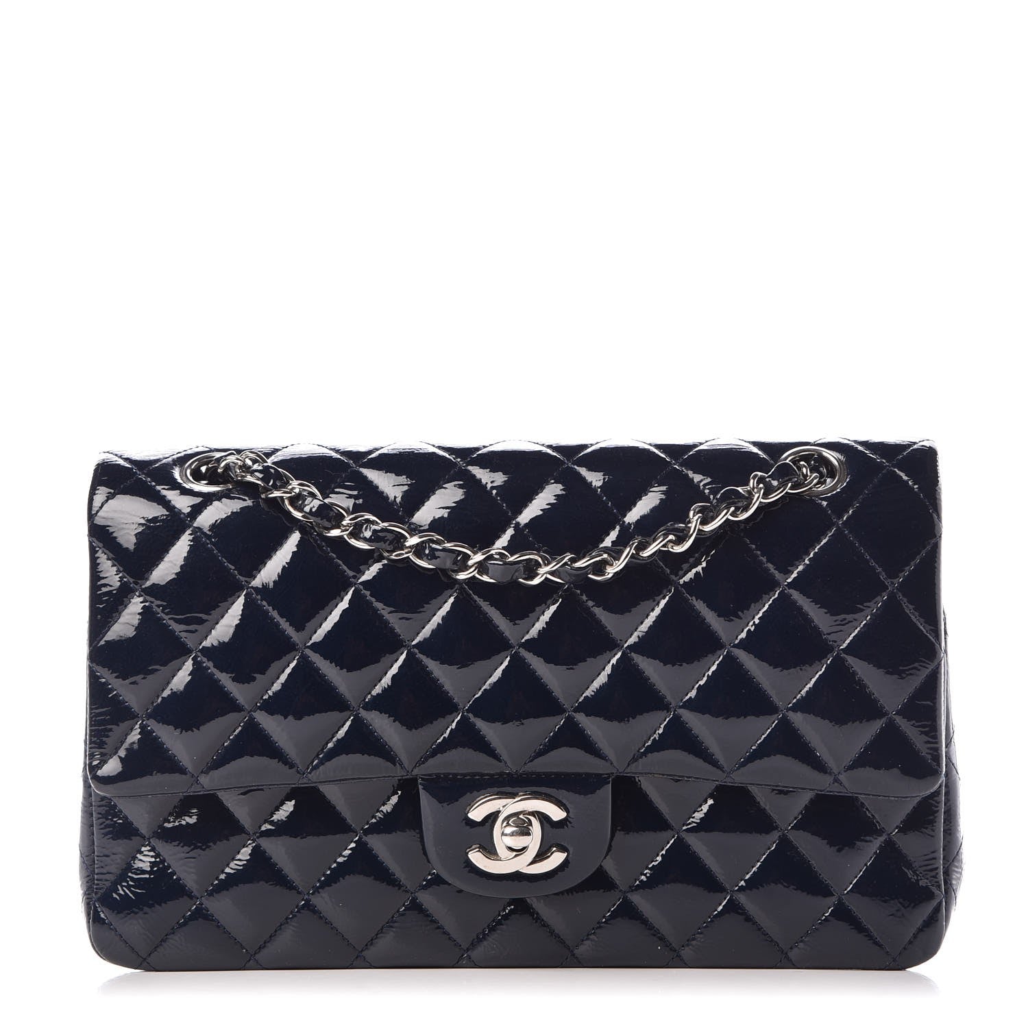 Chanel Patent Quilted Medium Double Flap Navy Blue 1 of 8