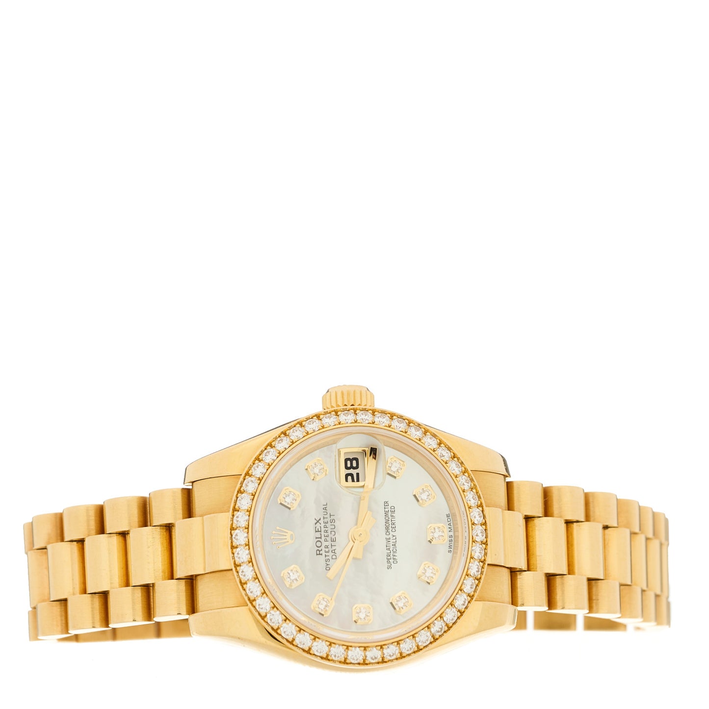 18K Yellow Gold Diamond Bezel Mother of Pearl 26mm Datejust President Watch 179138