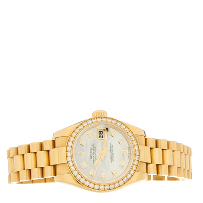 Rolex 18K Yellow Gold Diamond Bezel Mother of Pearl 26mm Datejust President Watch 179138 2 of 5