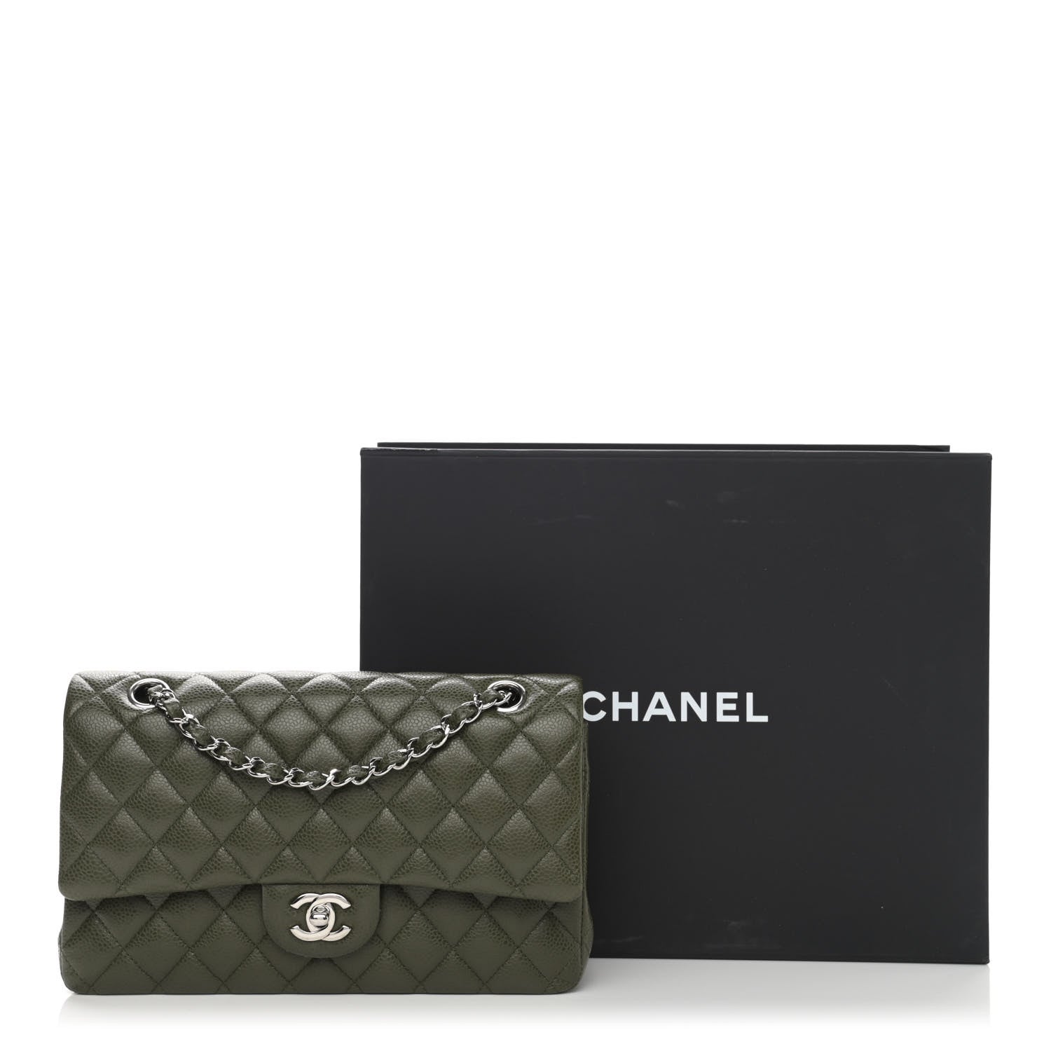 Chanel Caviar Quilted Medium Double Flap Dark Green 9 of 9